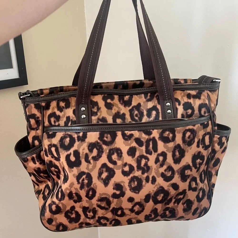 Coach Madison Ocelot Leopard Print Baby Bag Tote Brown Leather 21306